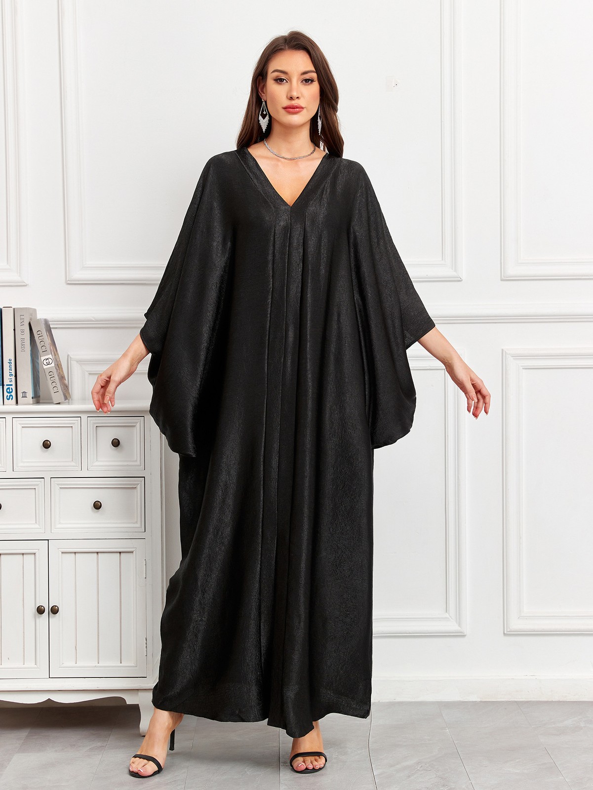 Women Batwing Sleeves Abaya Muslim Loose Solid Color Ramadan Beach Travel Robes