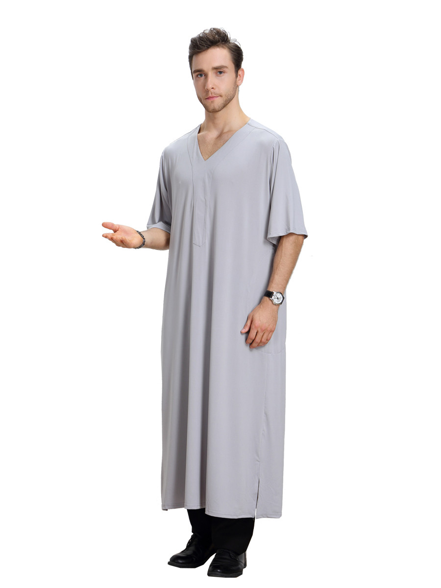 Saudi Muslim Men Abaya Dishdasha Jubba Thoub Thobe Kaftan Short Sleeve Ramadan