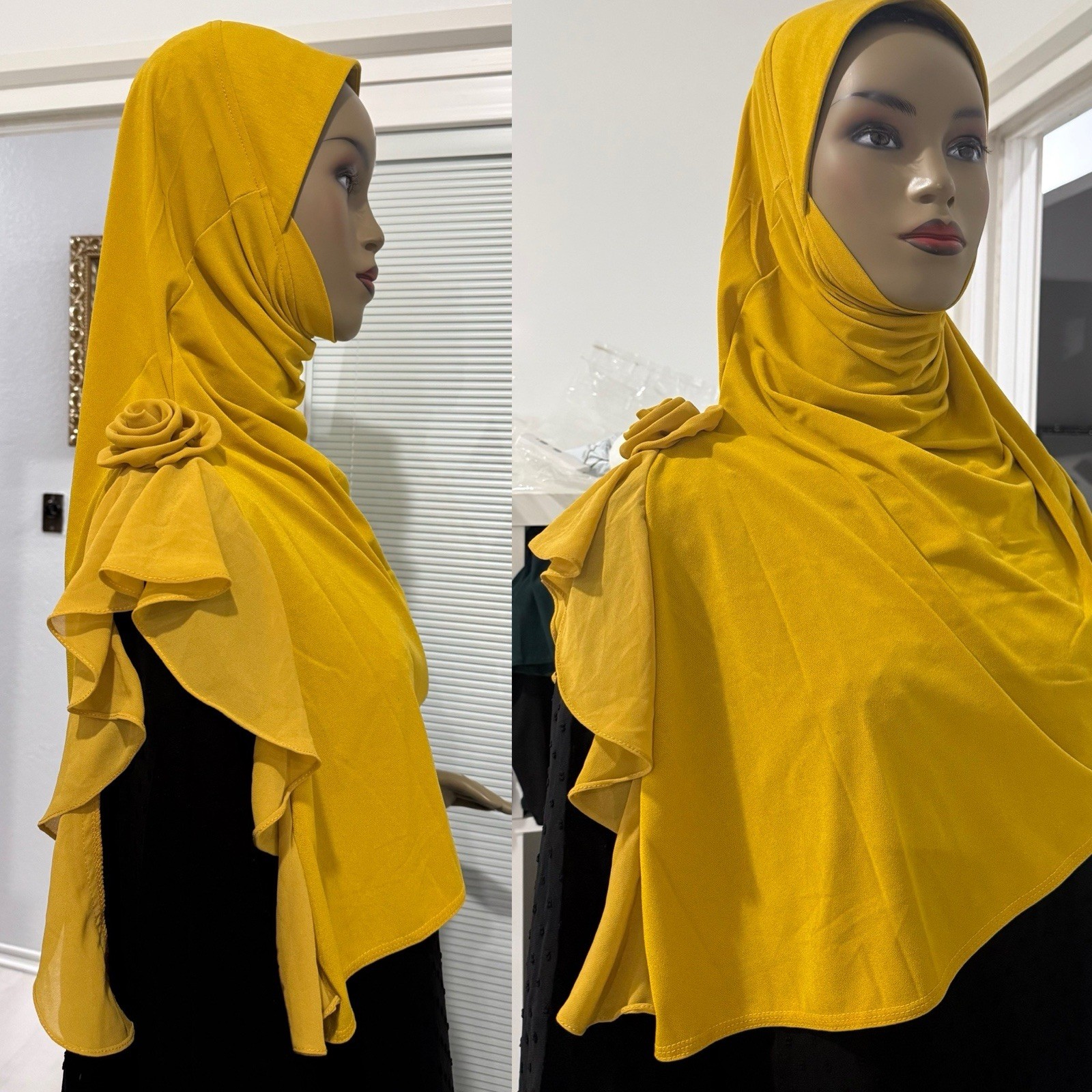 3D Rosette Grace jersey Instant Hijab chiffon shoulder free size