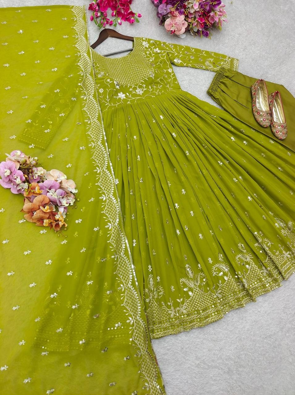 Presenting New Green Faux Georgette Salwar Kameez With Dupatta For Function