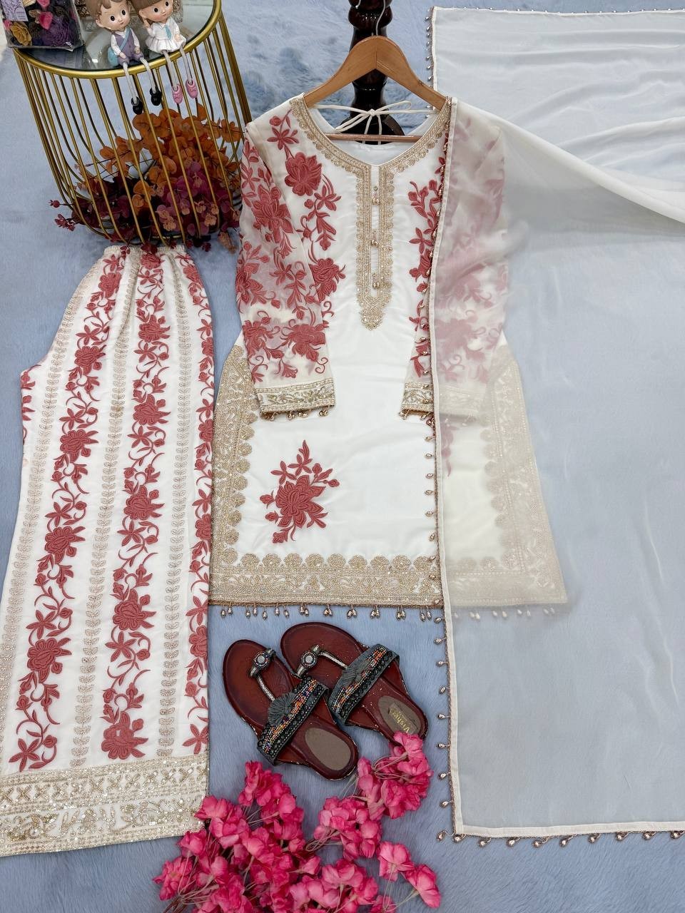 Unique Designer Star Georgette Kurta Palazzo With Dupatta For Party Wear
