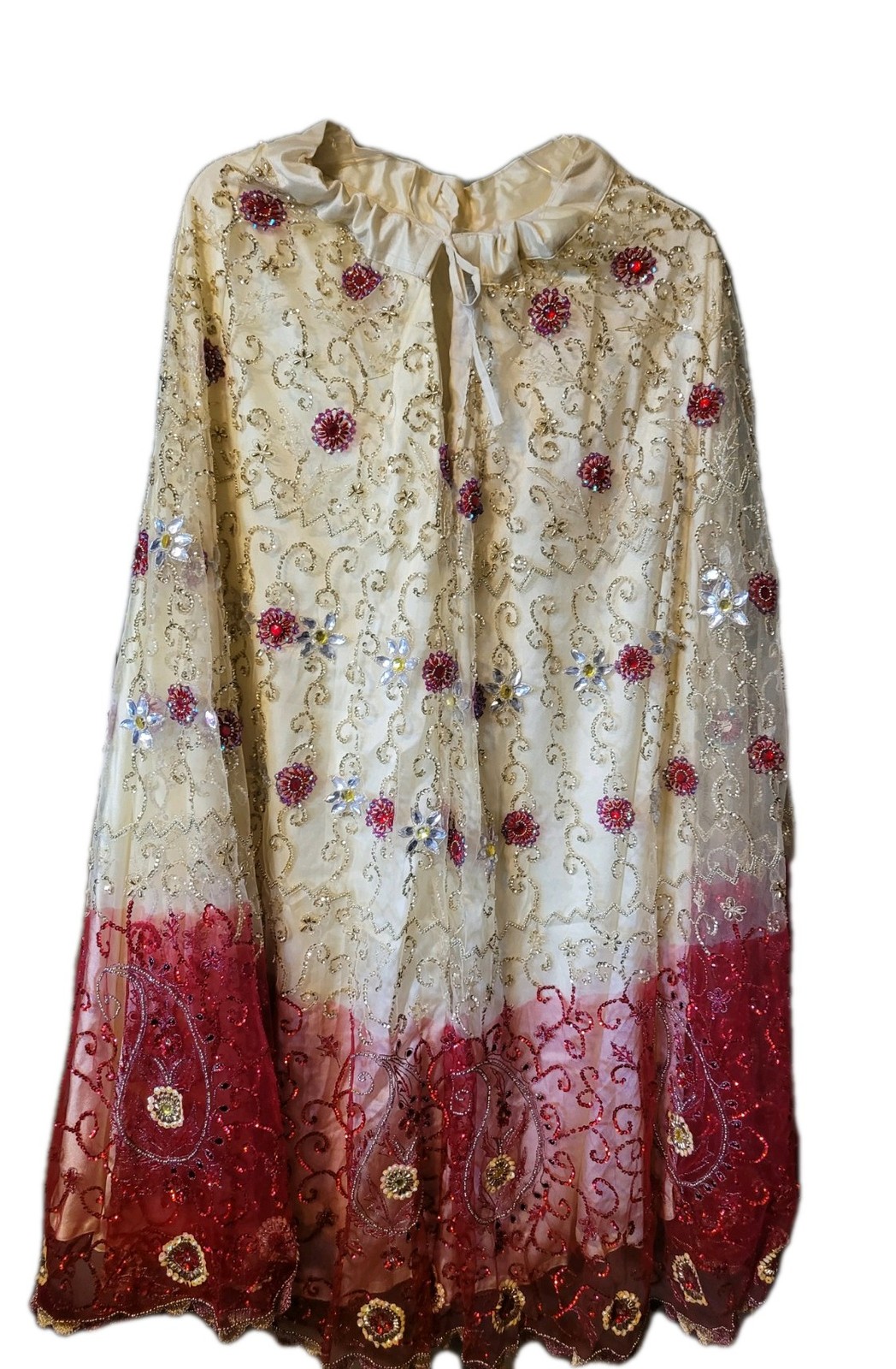 Handmade Lehenga Skirt Burgandy Yellow Gold Embroidery Indian Wedding Whimisical