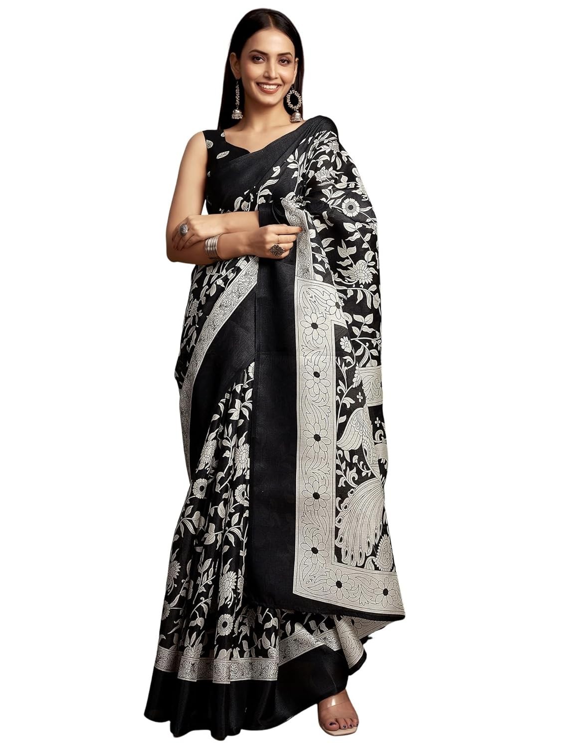 Women’s Bhagalpuri Silk Warli Printed Saree With Unstitched Blouse Piece