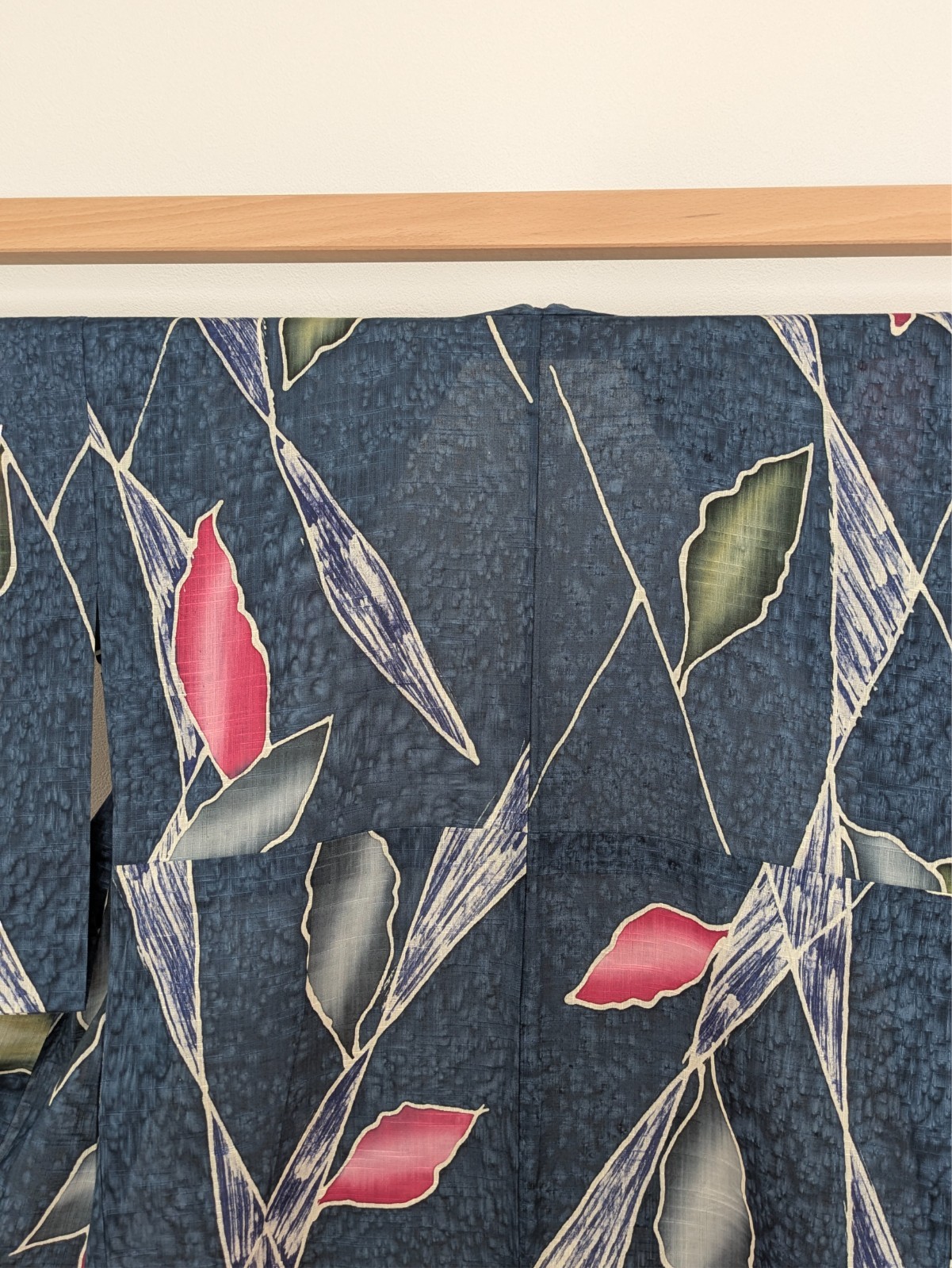 Japanese Kimono Cotton Yukata Navy Blue Colored Leaves Junko Koshino Summer Wear