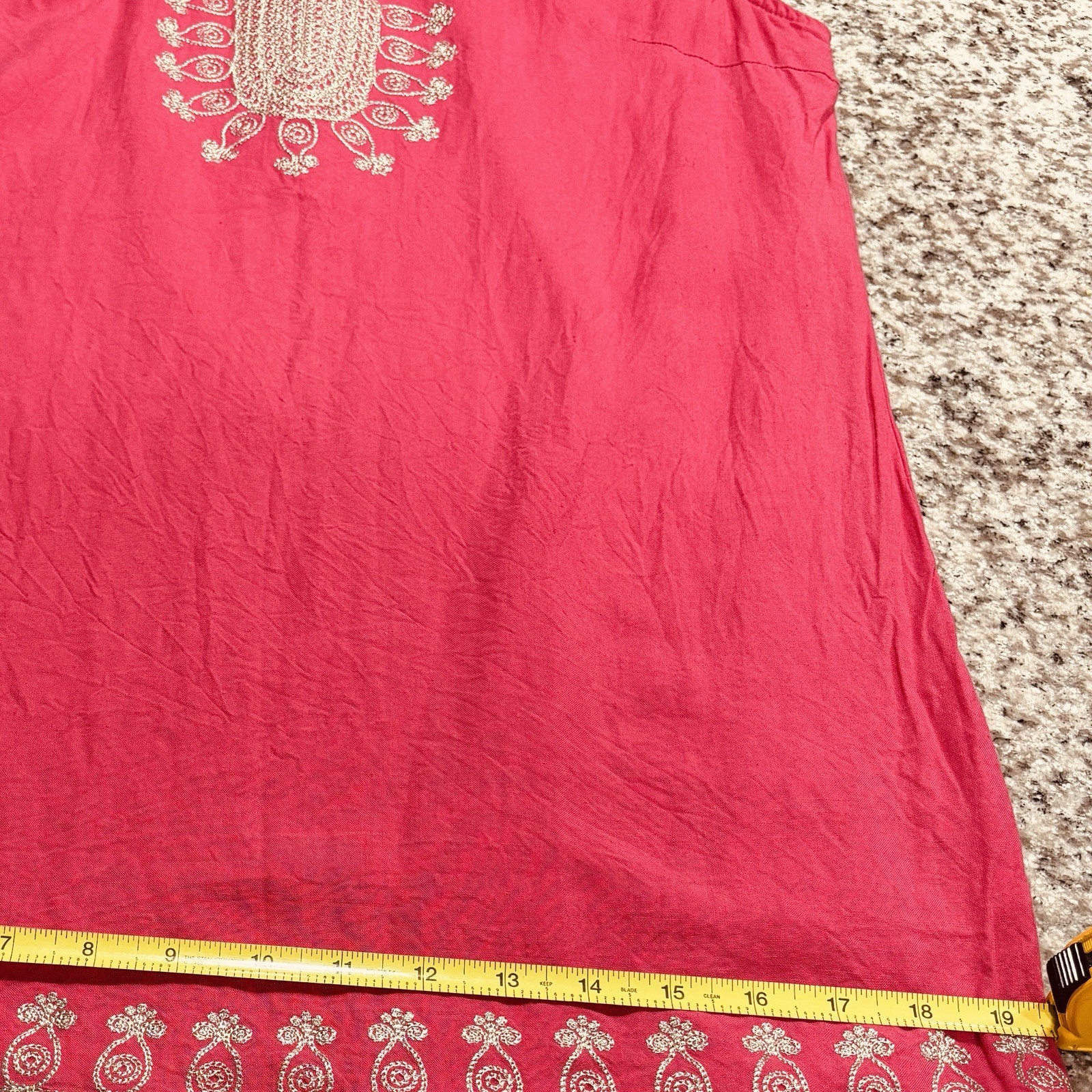 The Langford Line Pink Embroidered Kurta M Linen Blend Traditional Elegant Chic
