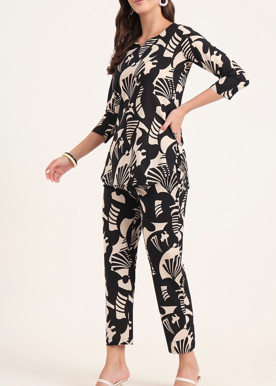 Black Printed Cotton Night Suit Women Pajama Set Soft Sleepwear Loungewear