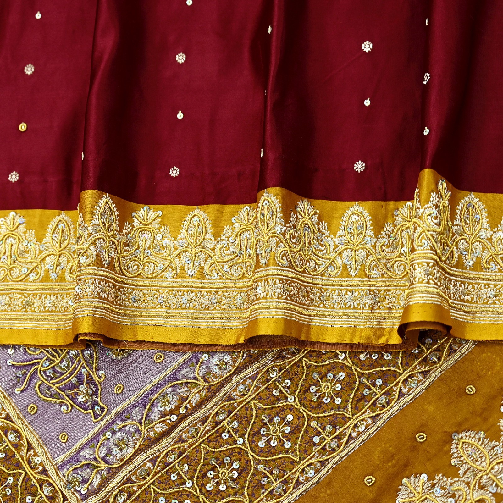 Vintage Heavy Saree Pure Satin Silk Hand Embroidered Banarsi Brocade Sari Dabka