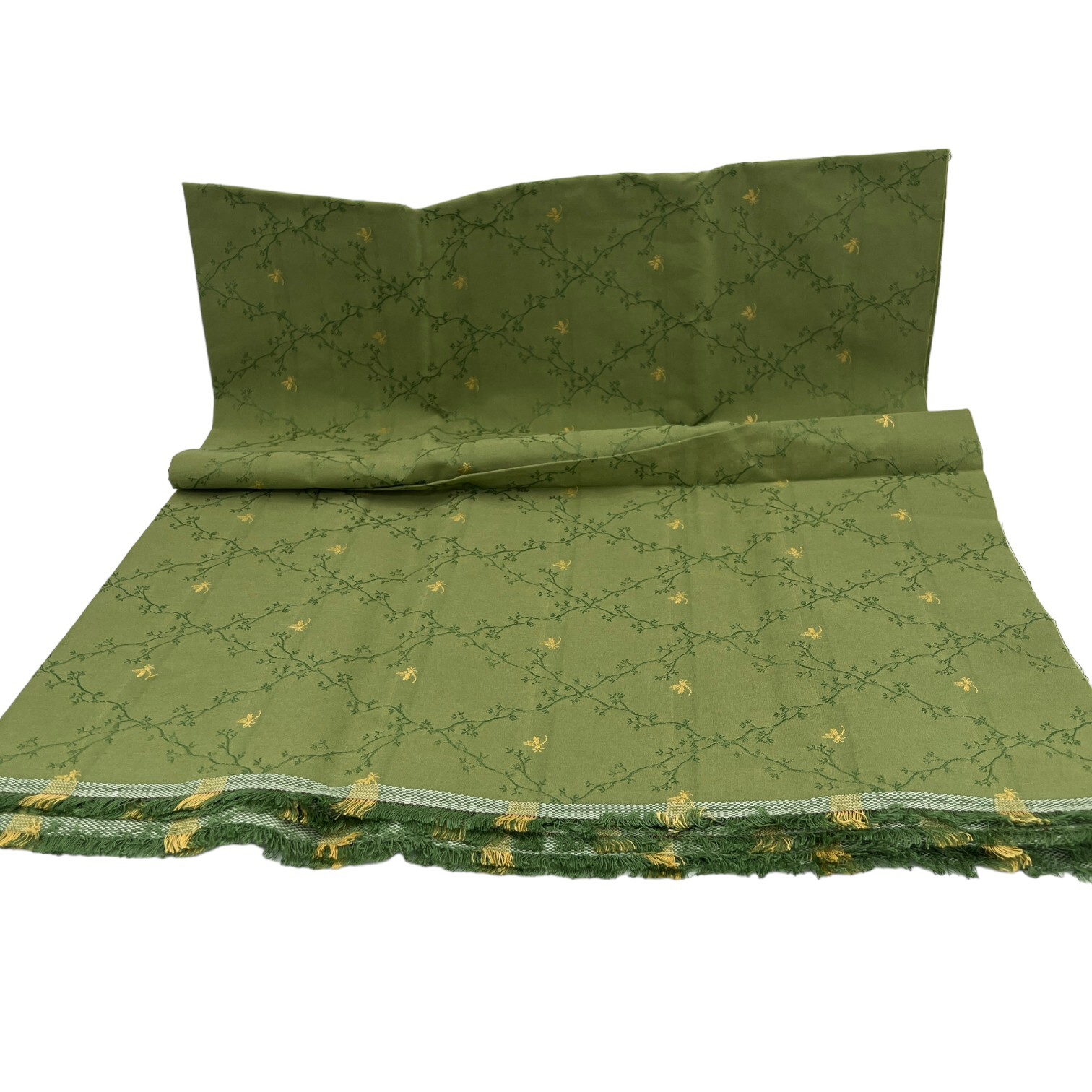 Vintage Possible Saree Fabric Green and Gold Floral Jacquard Fabric 56″ X 44″