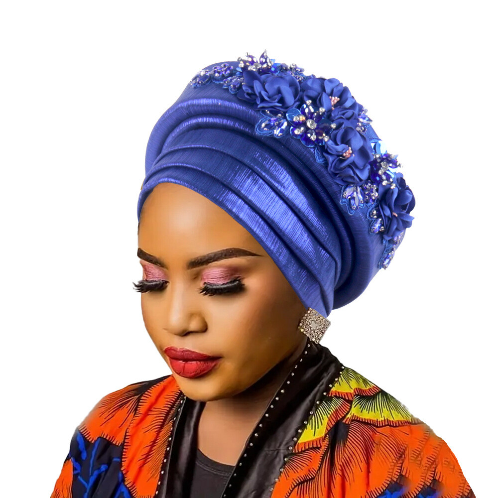 African Women Head Wrap Flower Turban Cap Nigerian Auto Gele Headtie Headwear