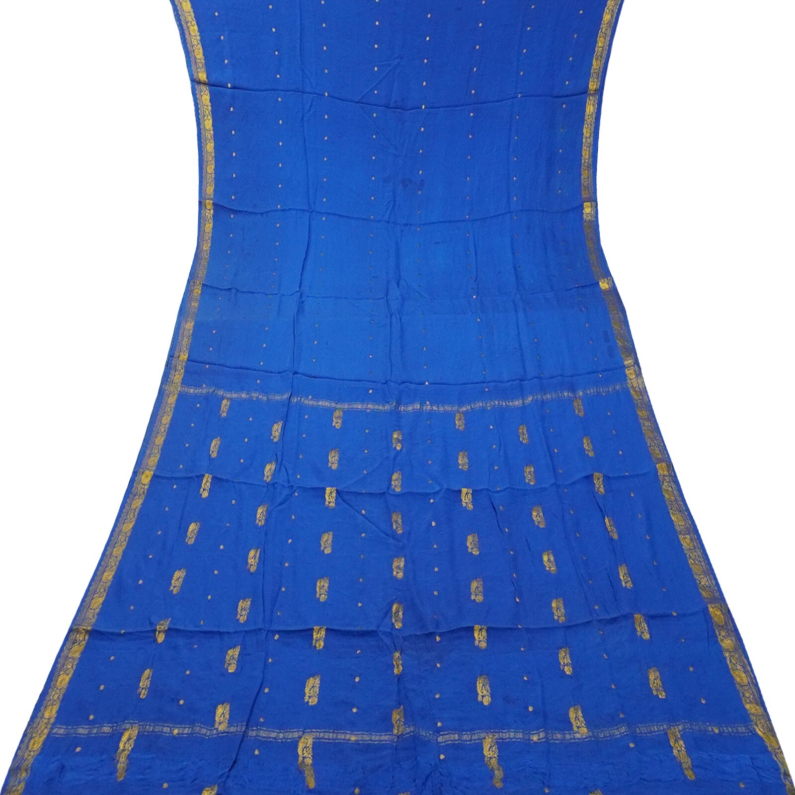 Vintage Blue Sarees 100% Pure Mysore Crepe Silk Zari Woven Sari 5YD Craft Fabric