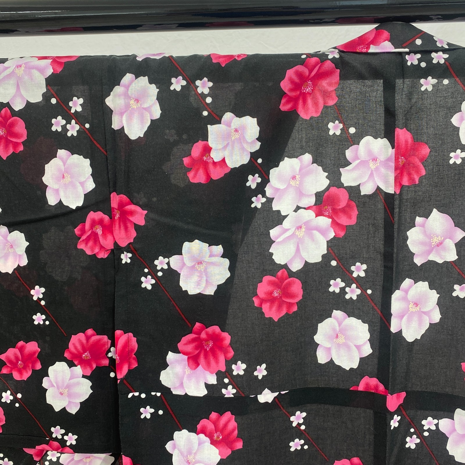 Japanese Vintage Kimono Yukata Cotton Black No Lining Traditional Length 63 in