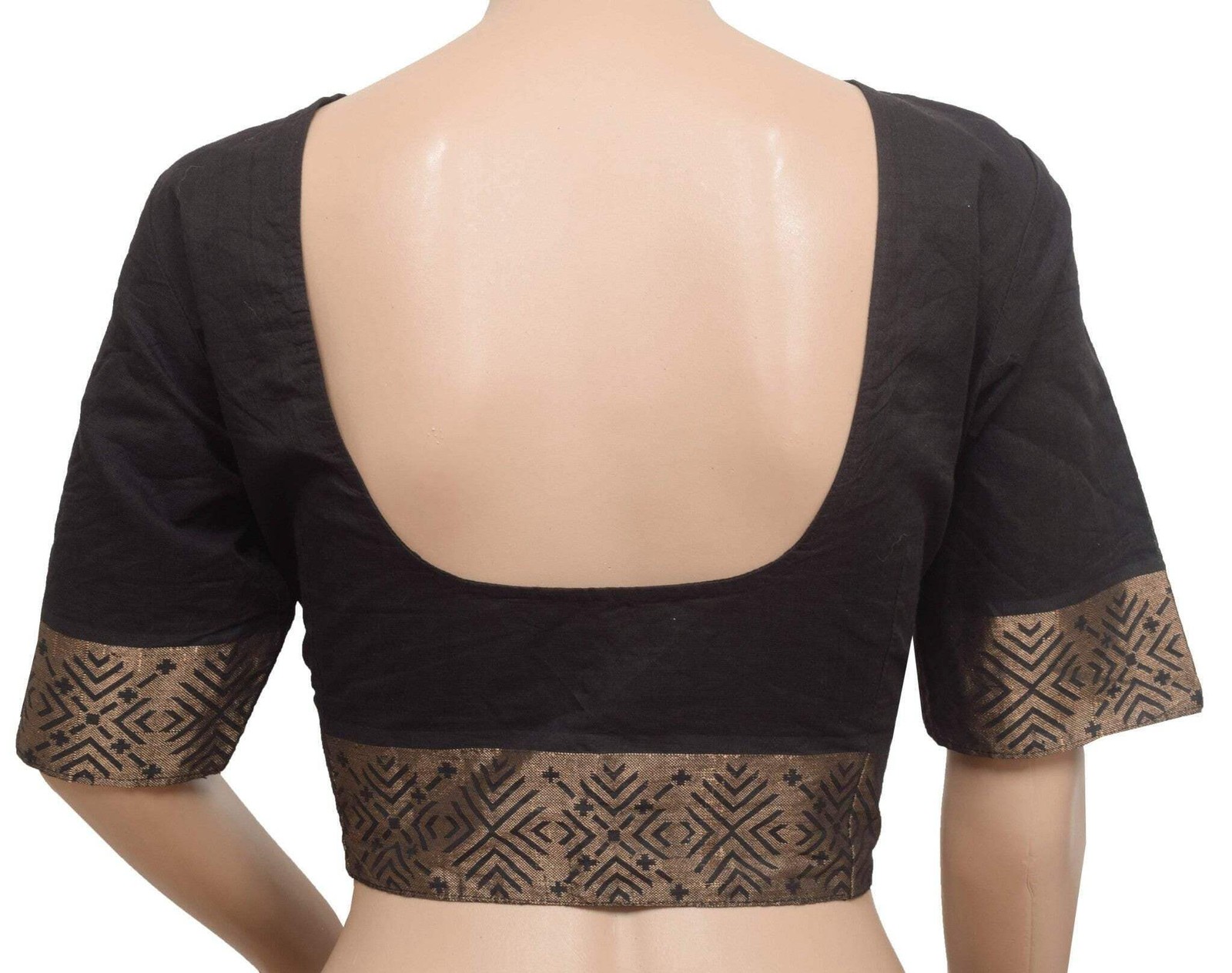 Sushila Vintage Readymade Stitched Sari Blouse Black Pure Cotton Woven Choli 40