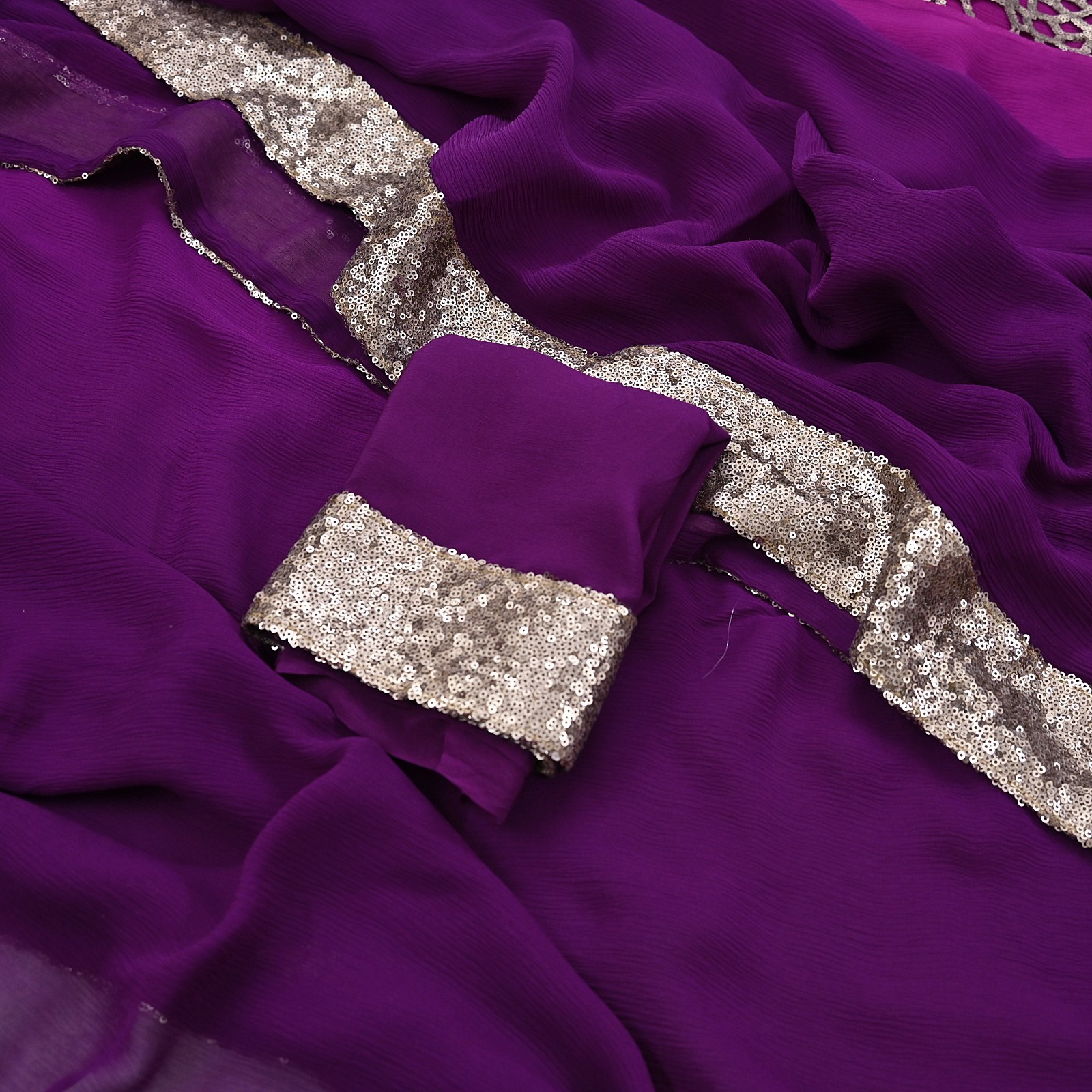 Rare Vintage Purple Pure Chiffon Silk Hand Embroidered Designer Sabyasachi Saree