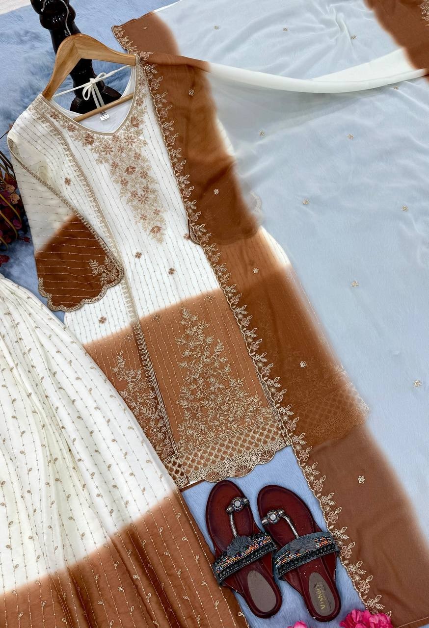 Attractive Designer Star Georgette Kurta Palazzo With Dupatta For Wedding Wear