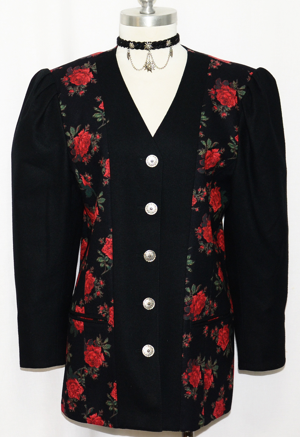 ALPHORN Black Red Wool Jacket Fitted Car Coat German Dirndl Winter B41″ 10 M