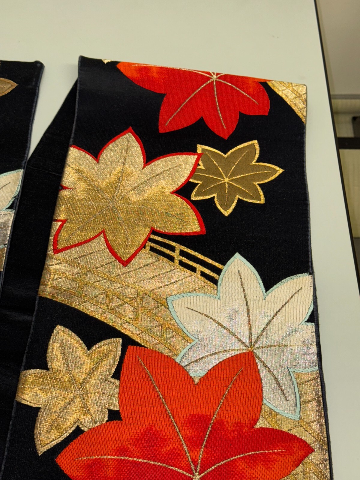 Japanese Vintage Kimono Fukuro Obi silk black expensive embroidery 159.8×11.8in