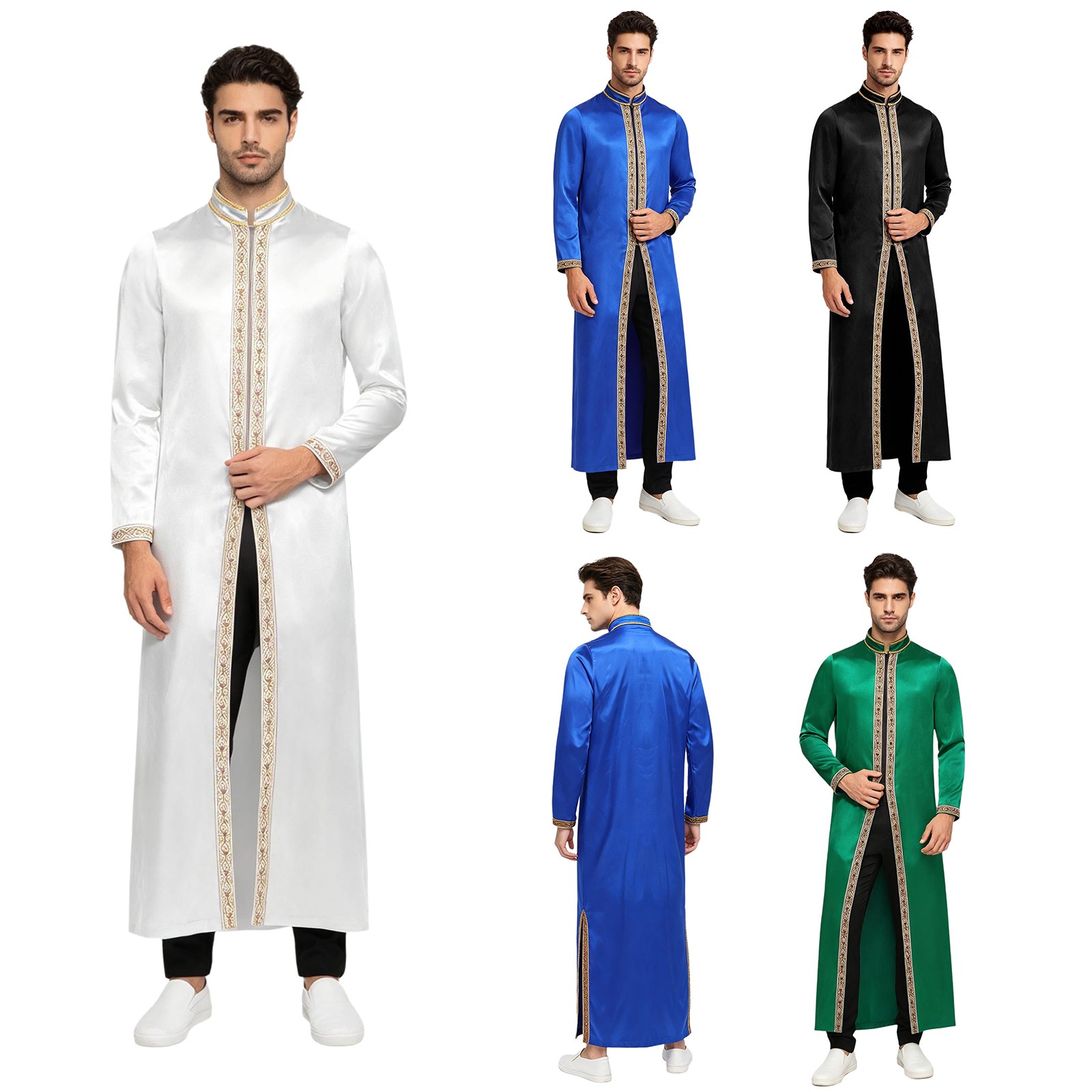Men Thobe Brocade Muslim Robe Clergy Gown Celebrations Costume Festival Choir