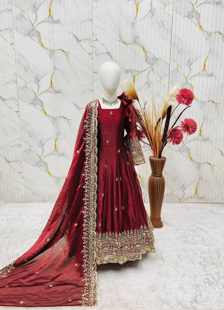 Girls Anarkali Salwar Kameez Suit Embroidered Dupatta .