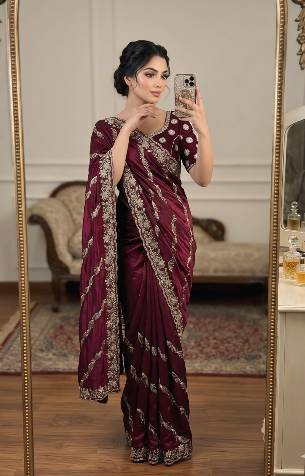 Women Fancy Saree with Heavy Embroidery Blouse Wedding Festival Ethnic Wear
