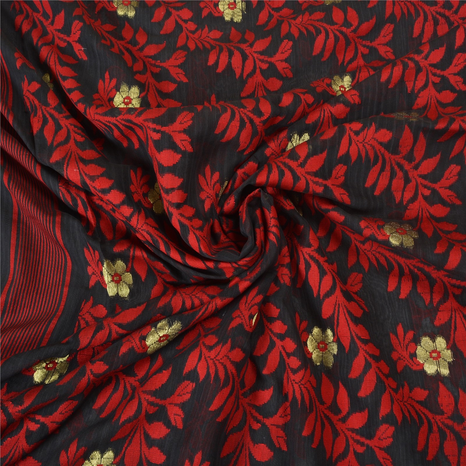 Sanskriti Vintage Black Indian Sarees Blend Silk Hand-Woven Sari 5 Yd Fabric