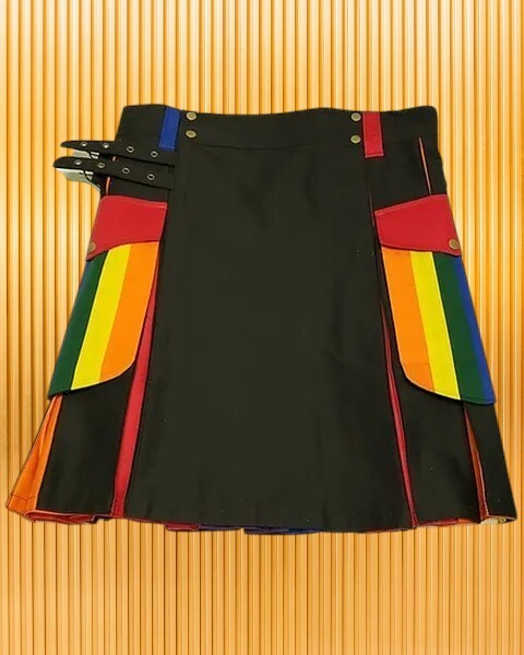New Scottish Fashion Utility Gay Pride Kilt For Men 100% Cotton Fast Shipping
