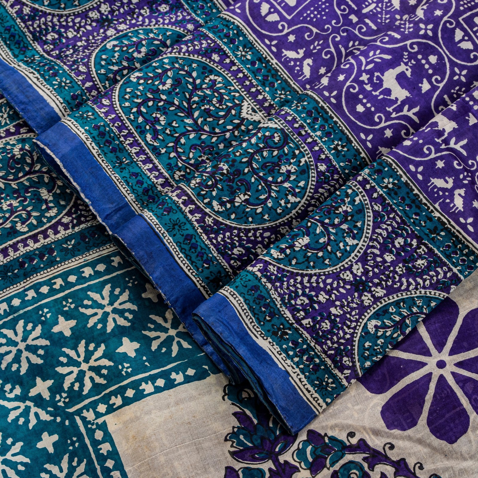 Sanskriti Vintage Sari Soft Indigo Pure Silk Hand Block Print Bagru Saree 5.5 Yd