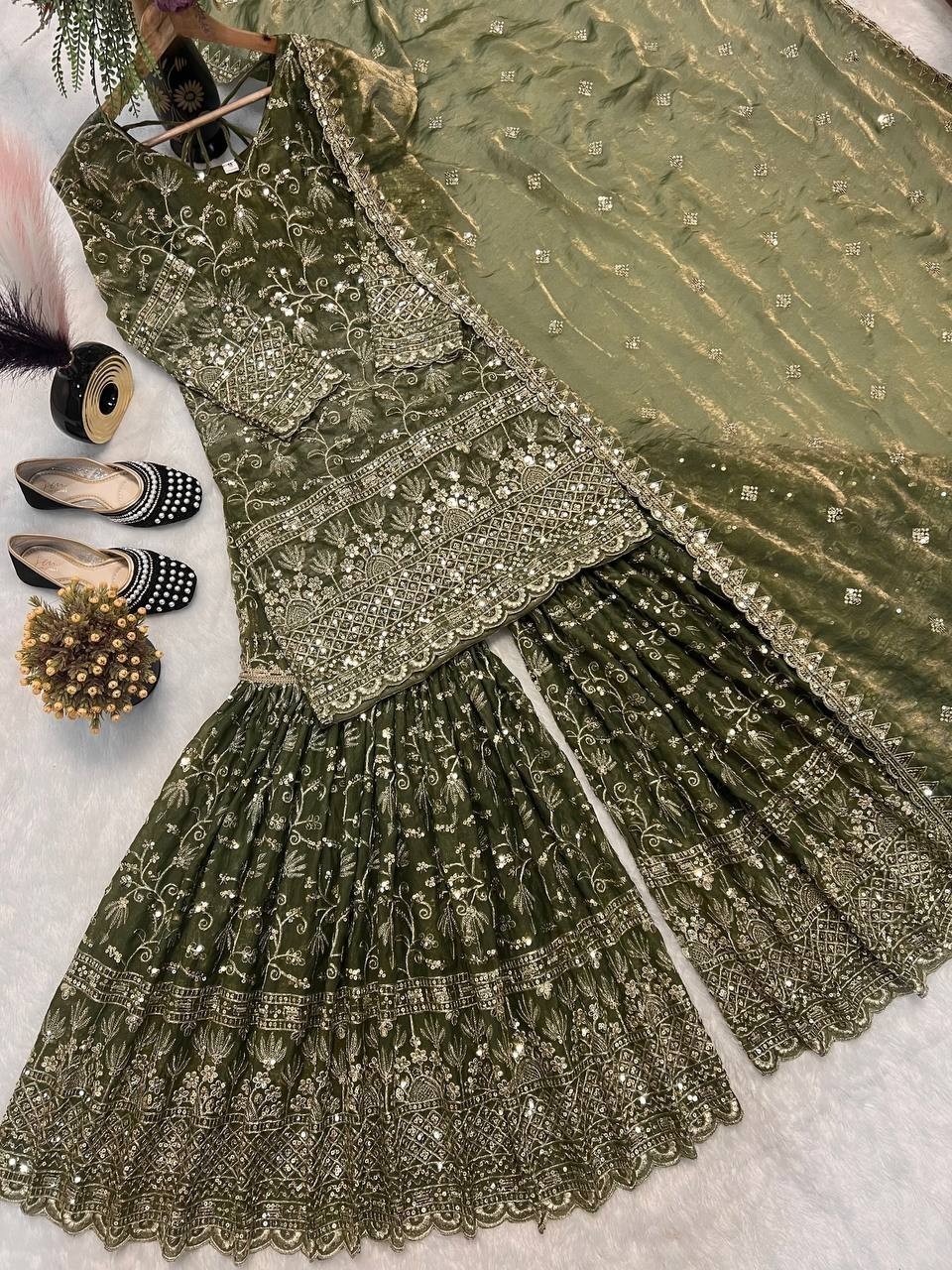Salwar Ready To Wear Fancy Mahanadi Color Palazzo Suit Party Bollywood Wedding
