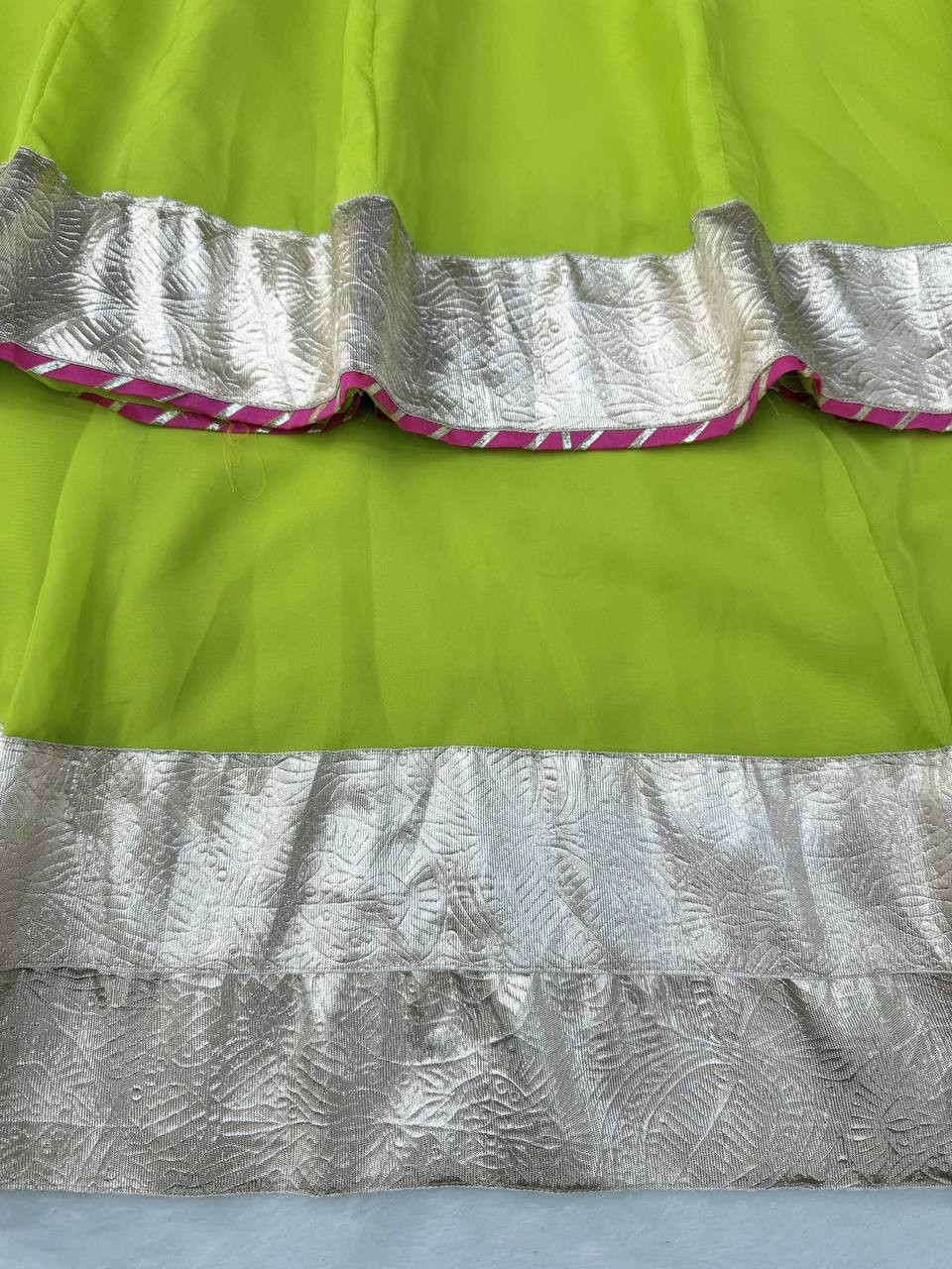 New Tabby Organza Silk Parrot Green Top Lehenga With Dupatta For Ethnic Wear