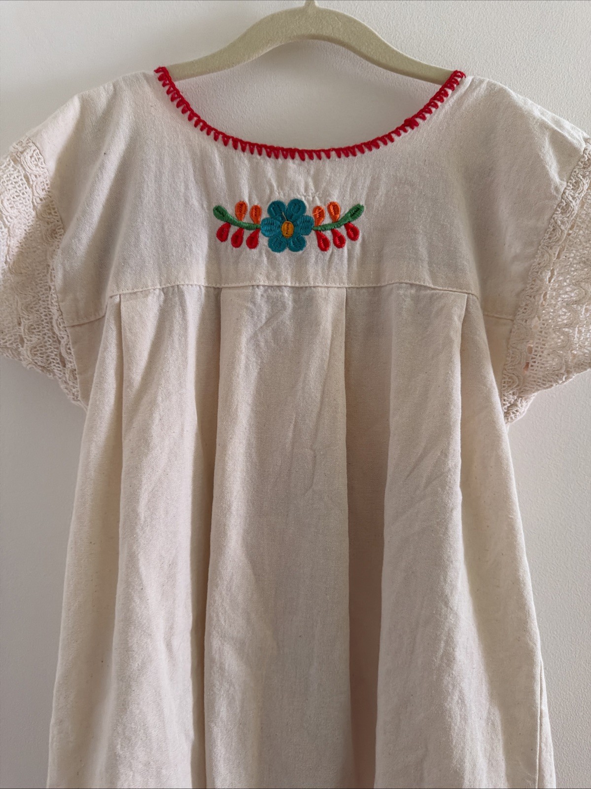 Handmade Mexican Dress Girls Floral Embroidered Maria Puebla Dress Size 8