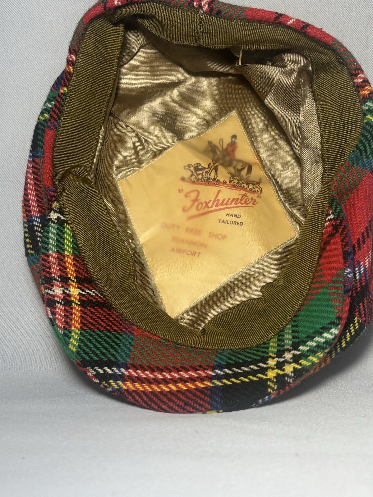 VTG Foxhunter Hand Tailored Wool Tartan Plaid Cap Pm Beret Ireland 7 1/8 Tam Hat