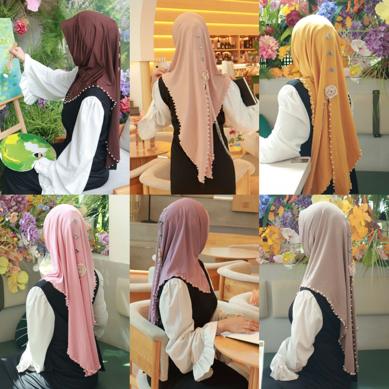 Muslim High End Rose Pearl Solid Color Shawl Headscarf Shayla Chador Scarf Hat