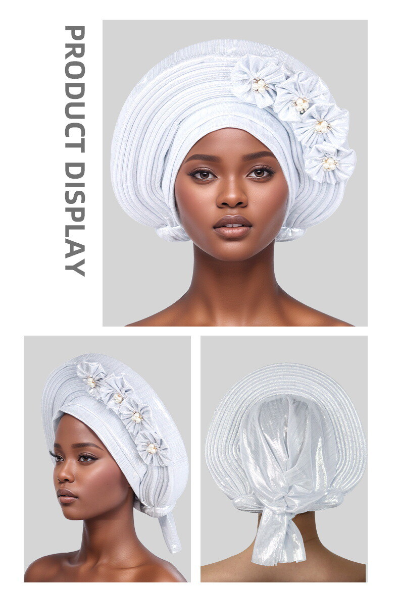 Auto Gele Headtie Head Wrap Caps Women Hats Multilayer Pleated African Headwear