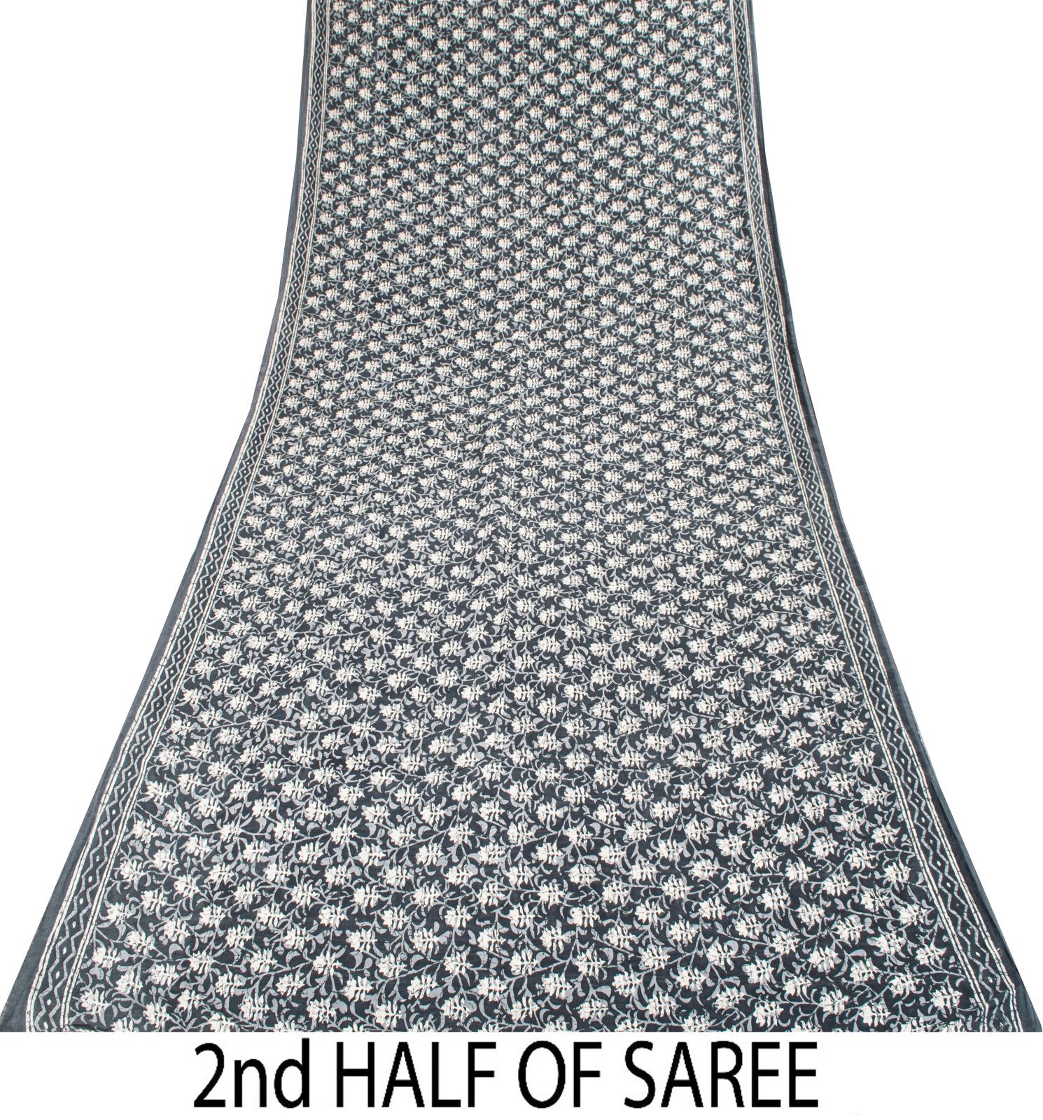Sanskriti Vintage Saree Blue 100% Pure Cotton Block-Batik Print Sari 5+Yd Fabric