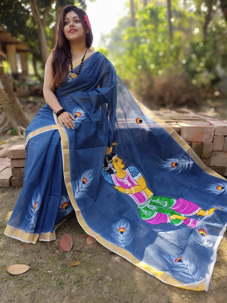 The Hand-painted Heritage: Kerala Cotton Saree with a Touch of Tradition