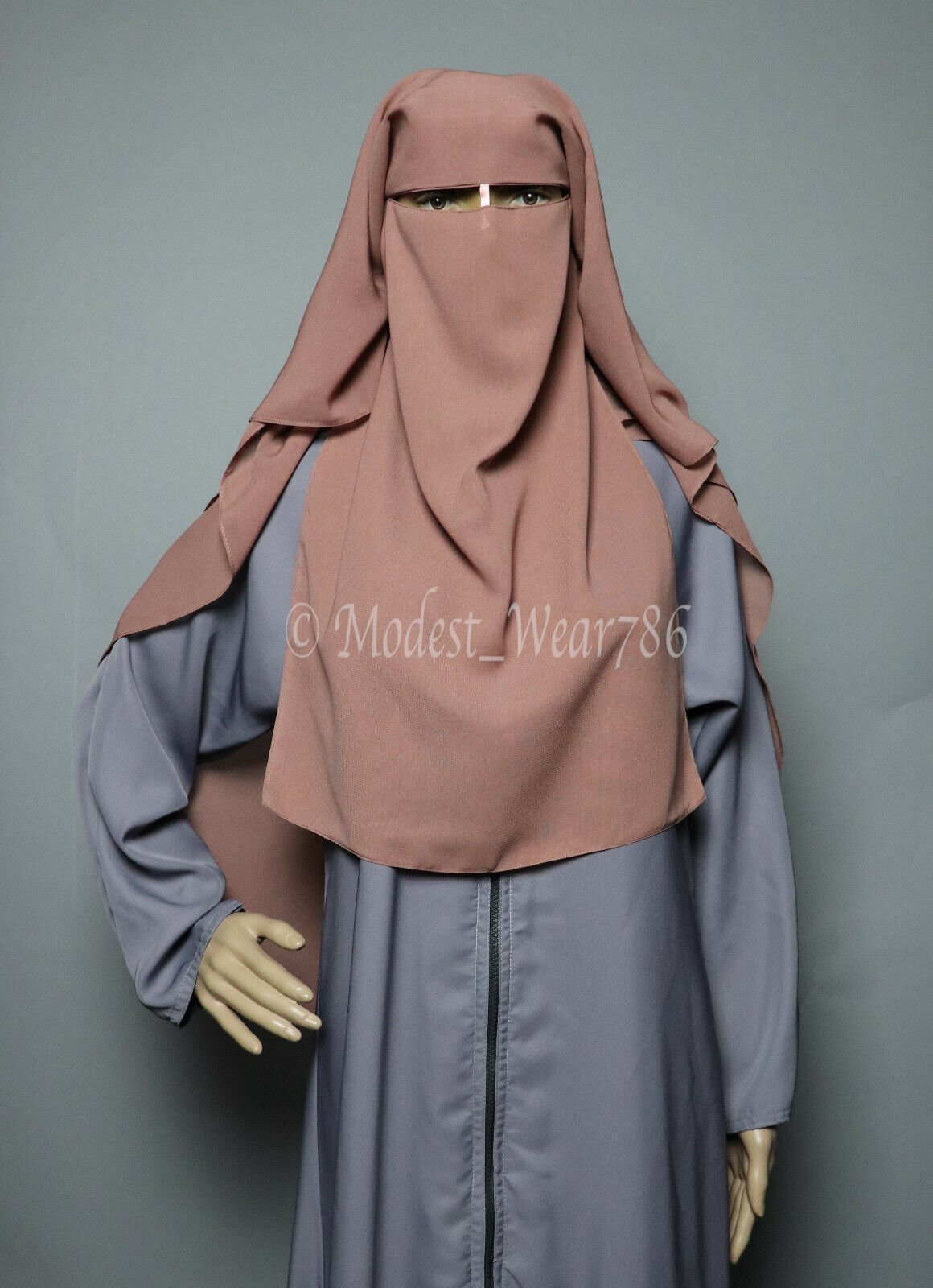 Saudi Style Muslim Women Niqab Burqa Veil Hijab Three Layer Chiffon Mauve Brown