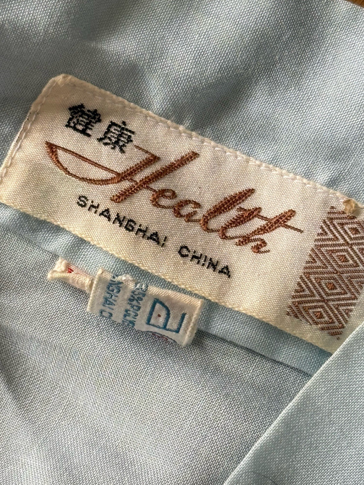 Health Label Vintage 1960s Dragon Asian Light Blue Embroidered Kimono Robe