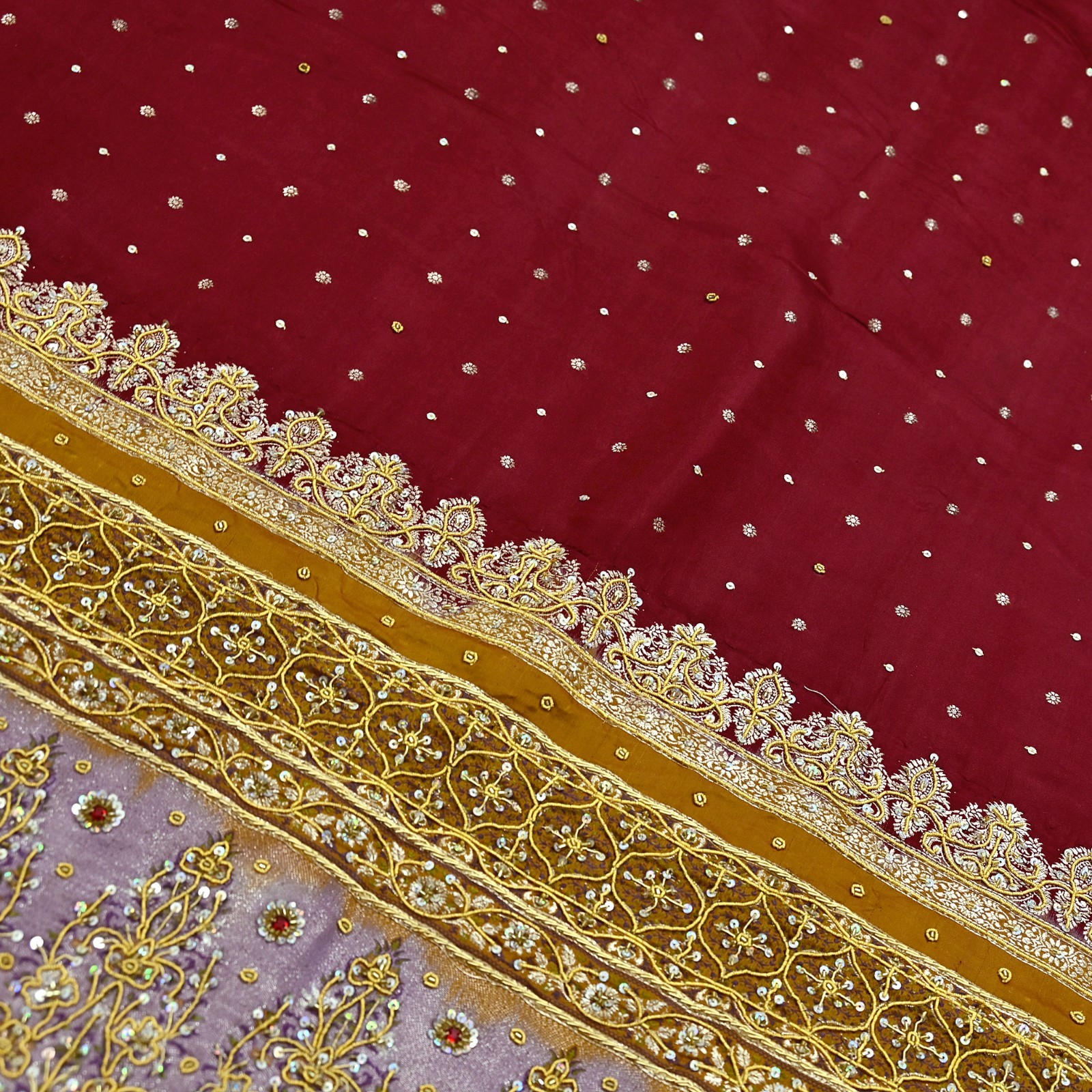 Vintage Heavy Saree Pure Satin Silk Hand Embroidered Banarsi Brocade Sari Dabka