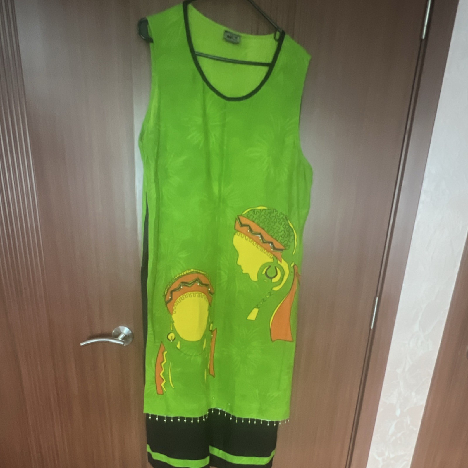 Meetu Magic The African Scene Green Rayon Dress Women’s Size 1X