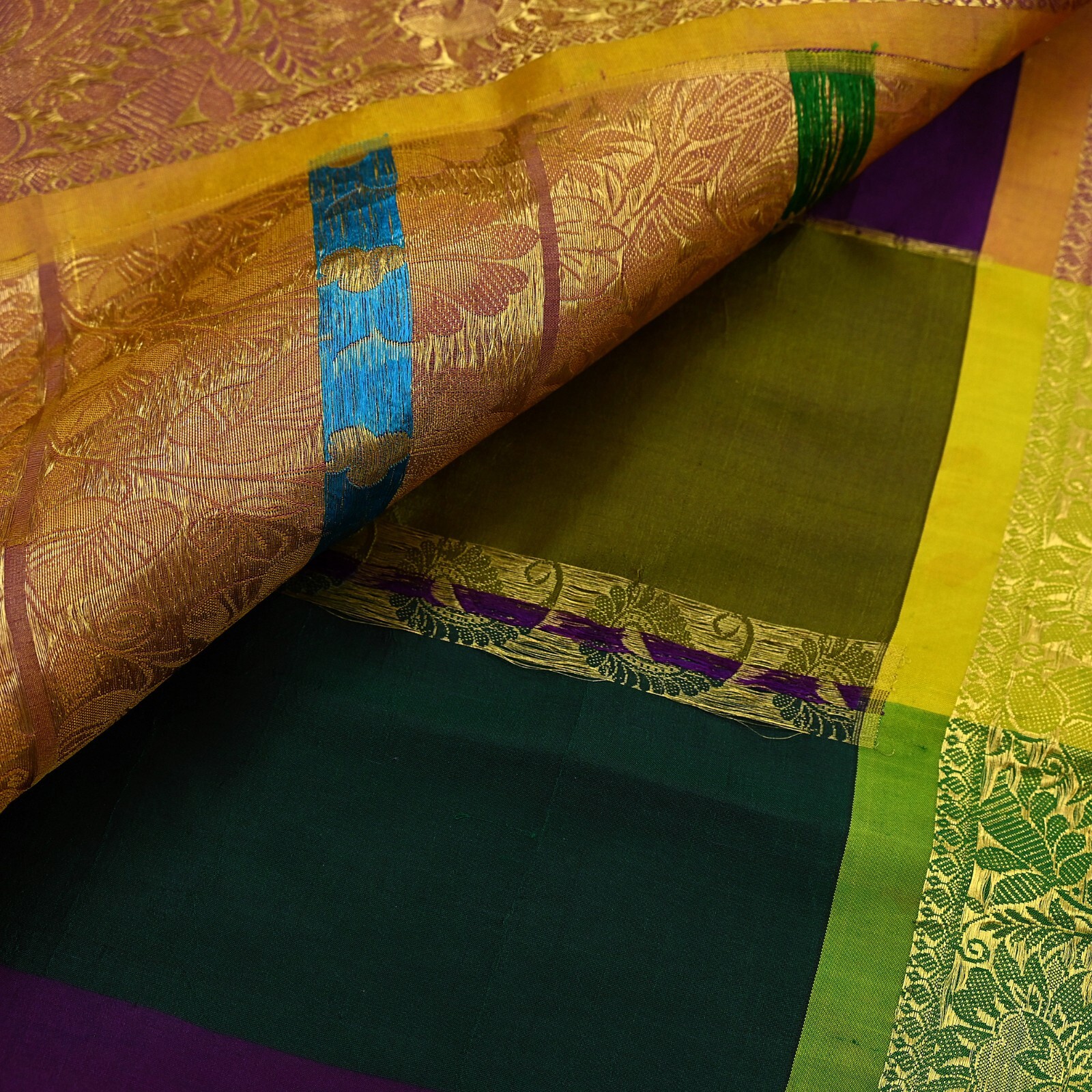 Vintage Heavy Sari Multi Kanjivaram Saree Pure Silk Ethnic Zari 5Yd Craft Fabric