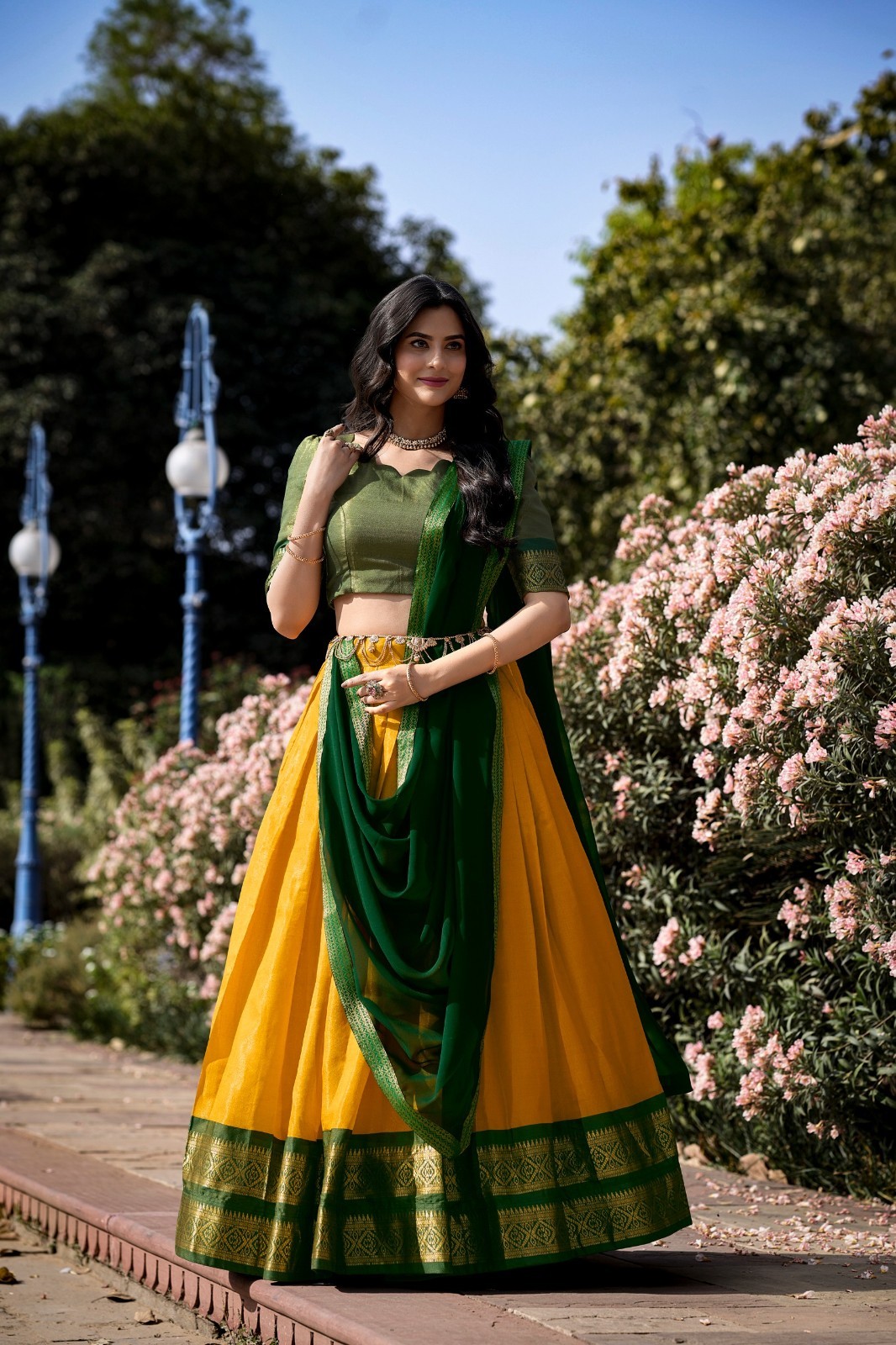 Designer Kanchipuram Lehenga Unstitched Choli For Women Wedding & Engagement