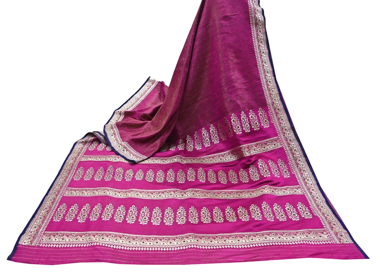 Indian Vintage Sari Pink Heavy Pure Satin Silk Woven Banarasi Tanchoi Saree 5yd