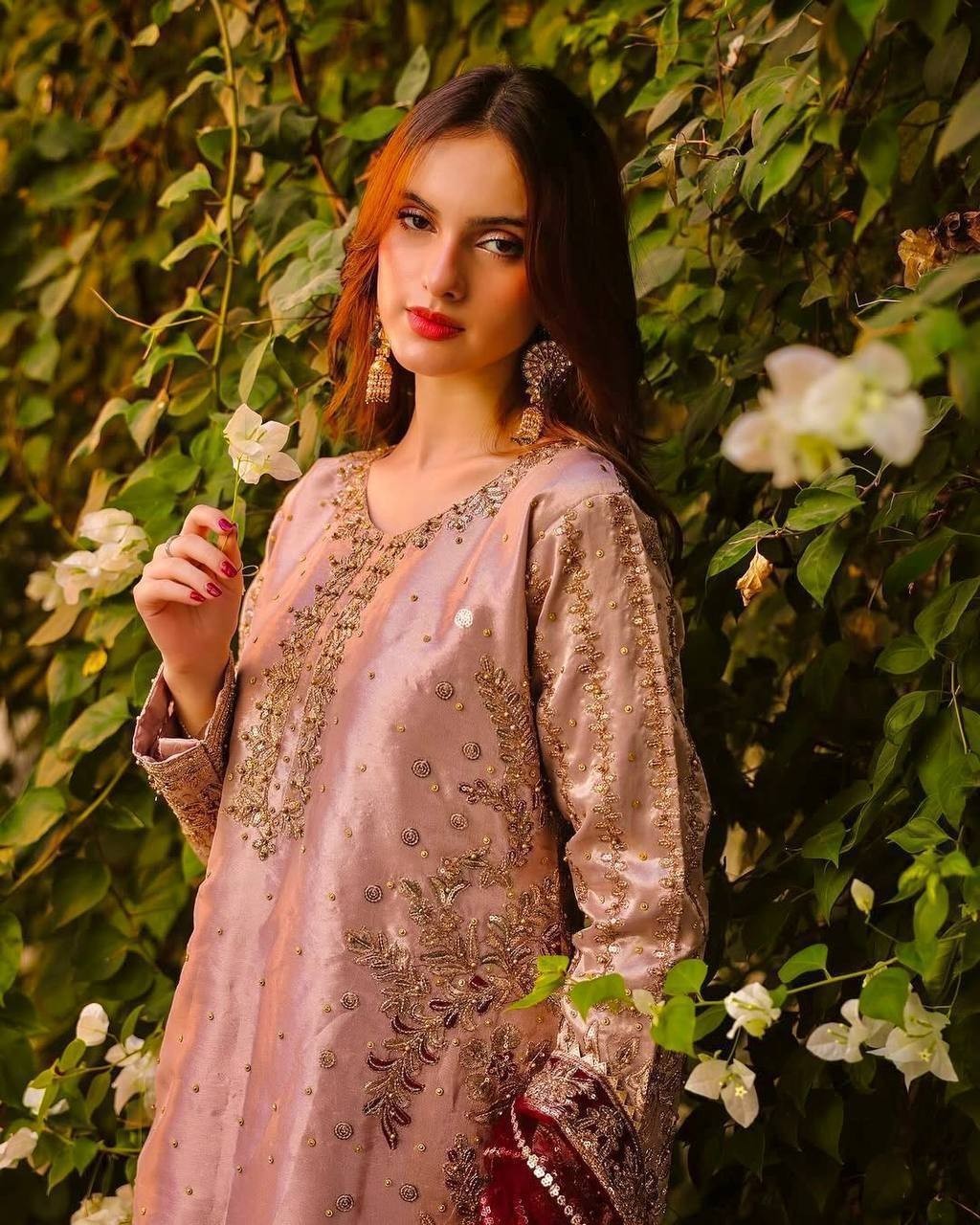 Heavy Reception Wear Peach Fancy Heavy Silk Salwar Kameez With Dupatta For Women