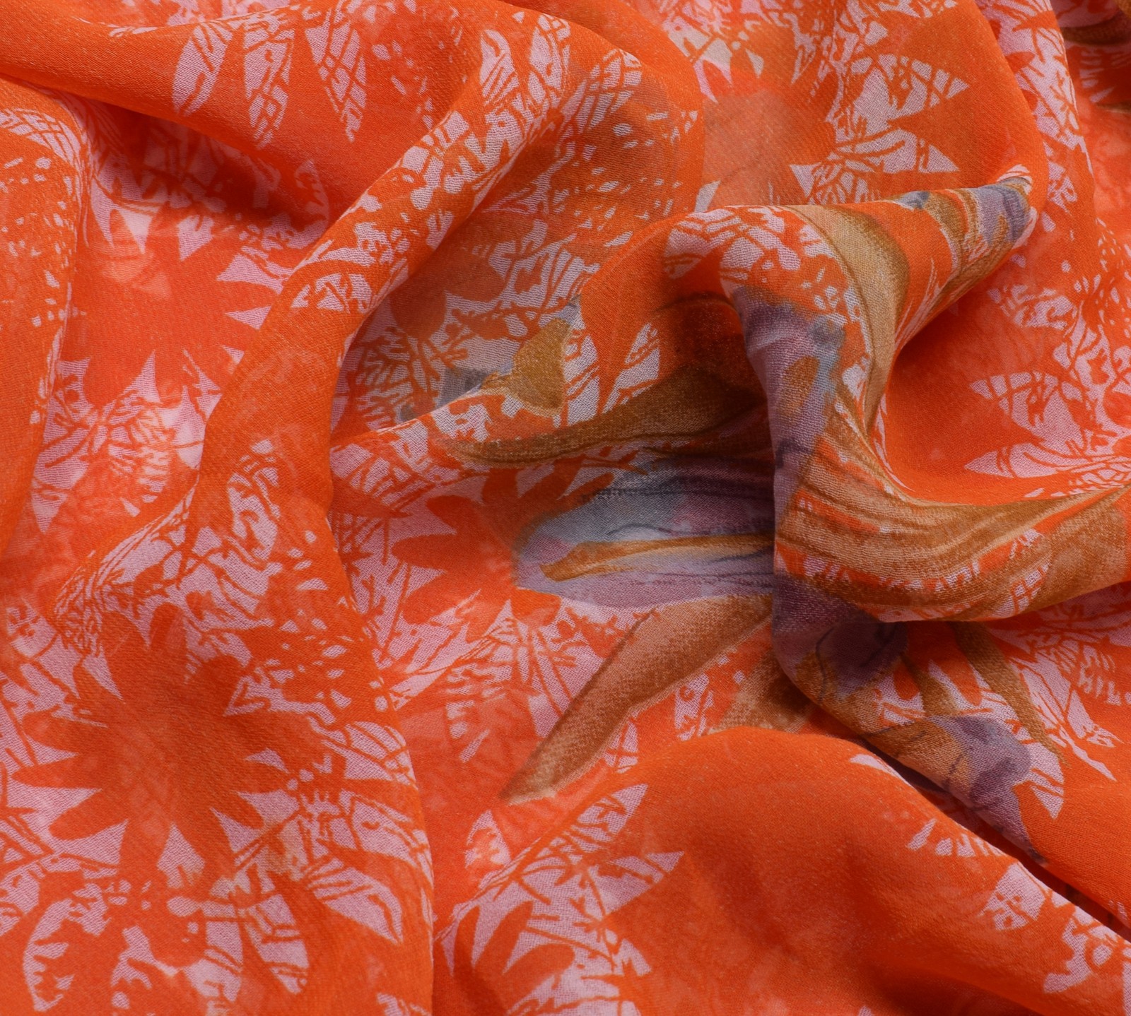 Sushila Vintage Red Saree Blend Georgette Silk Printed Floral 5 YD Craft Fabric