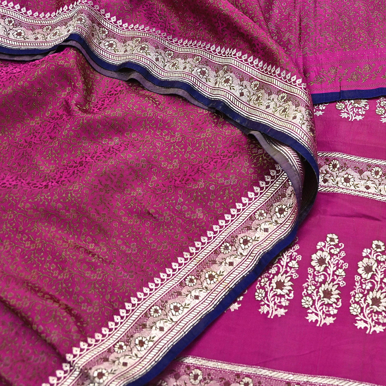 Indian Vintage Sari Pink Heavy Pure Satin Silk Woven Banarasi Tanchoi Saree 5yd