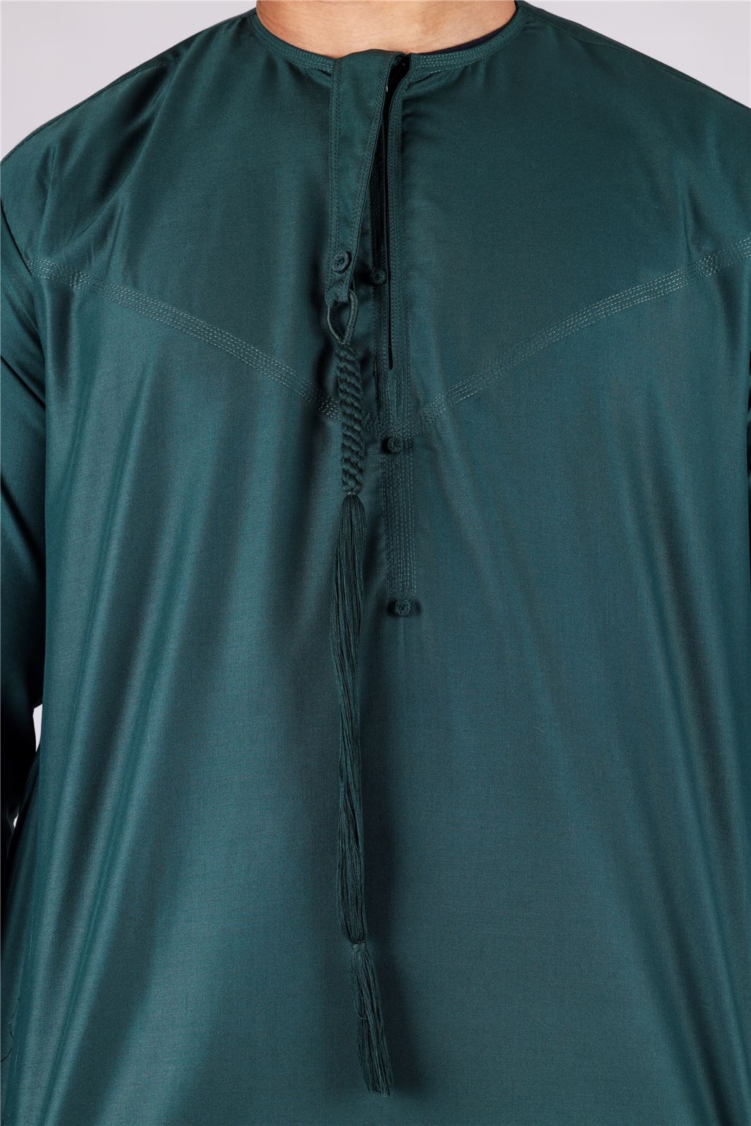 Men’s Olive Thobe Emirati Islamic Clothing String Tassel | Thobez