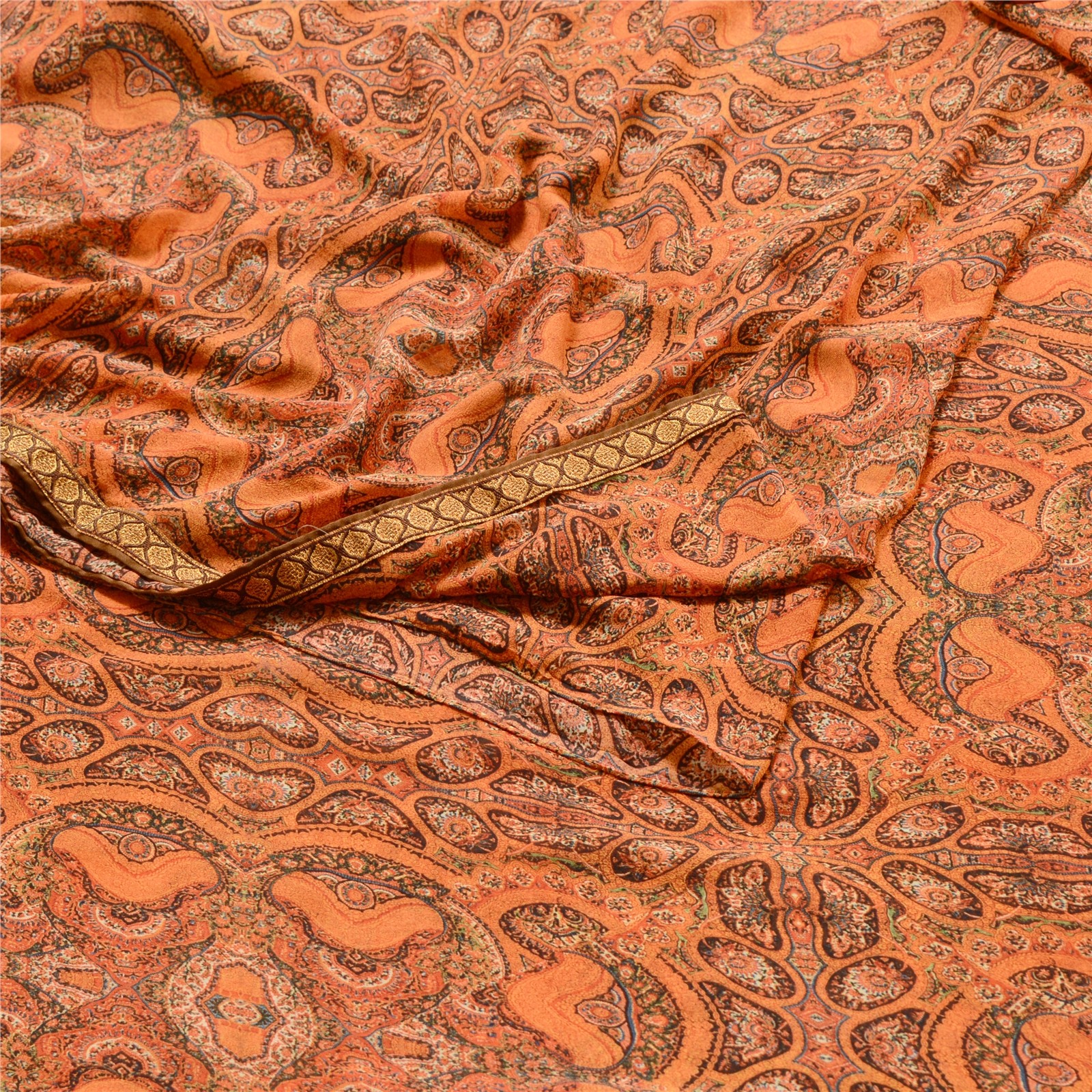 Sanskriti Vintage Orange Printed Sarees Poly Georgette Sari Floral Craft Fabric