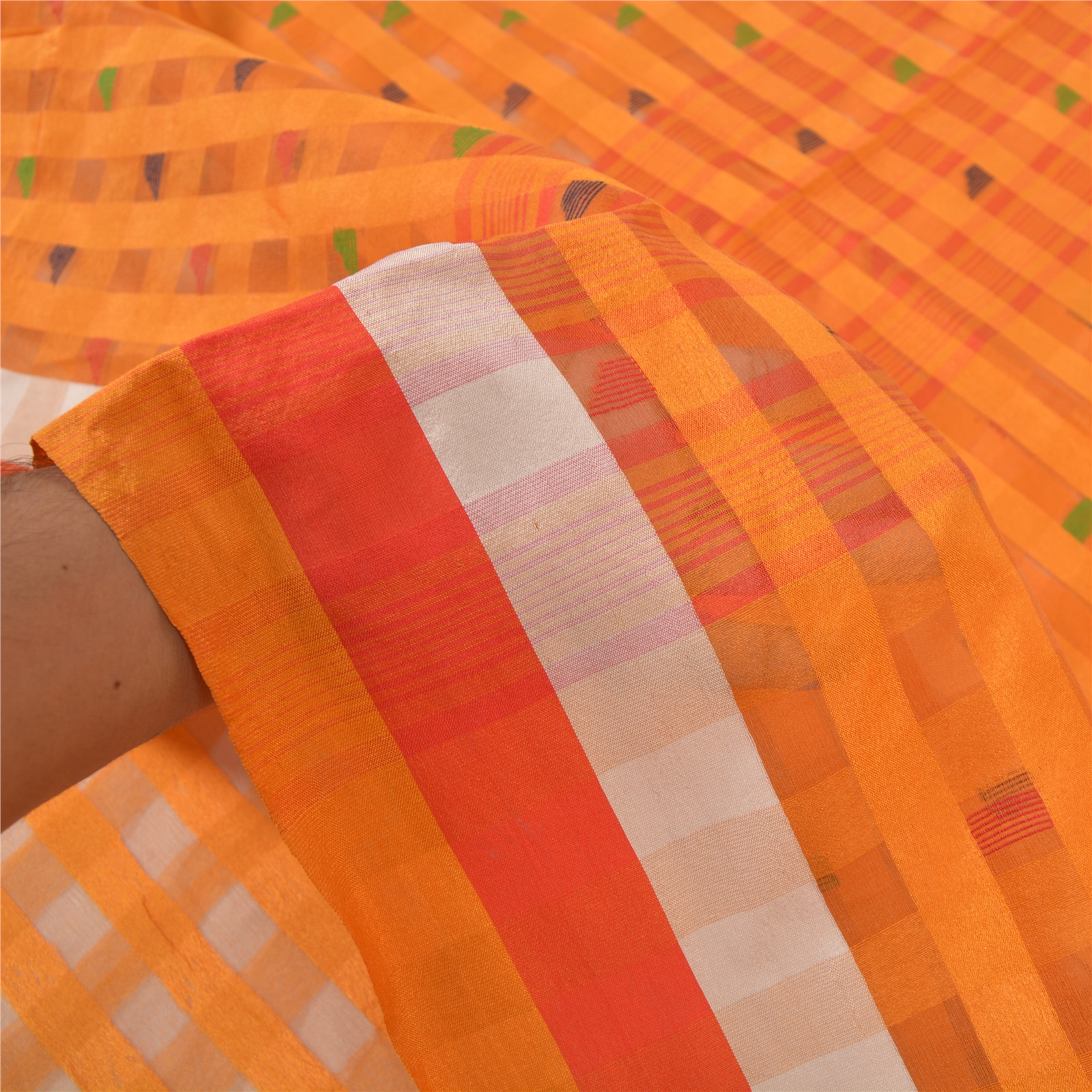Sanskriti Vintage Saffron Sarees Cotton Woven Tant Sari Craft Premium Fabric