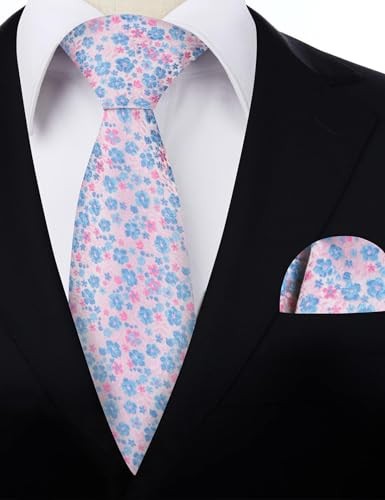 Mens 3.15inches Exquisite Floral Tie with Small Flower Printed A142-pink+blue