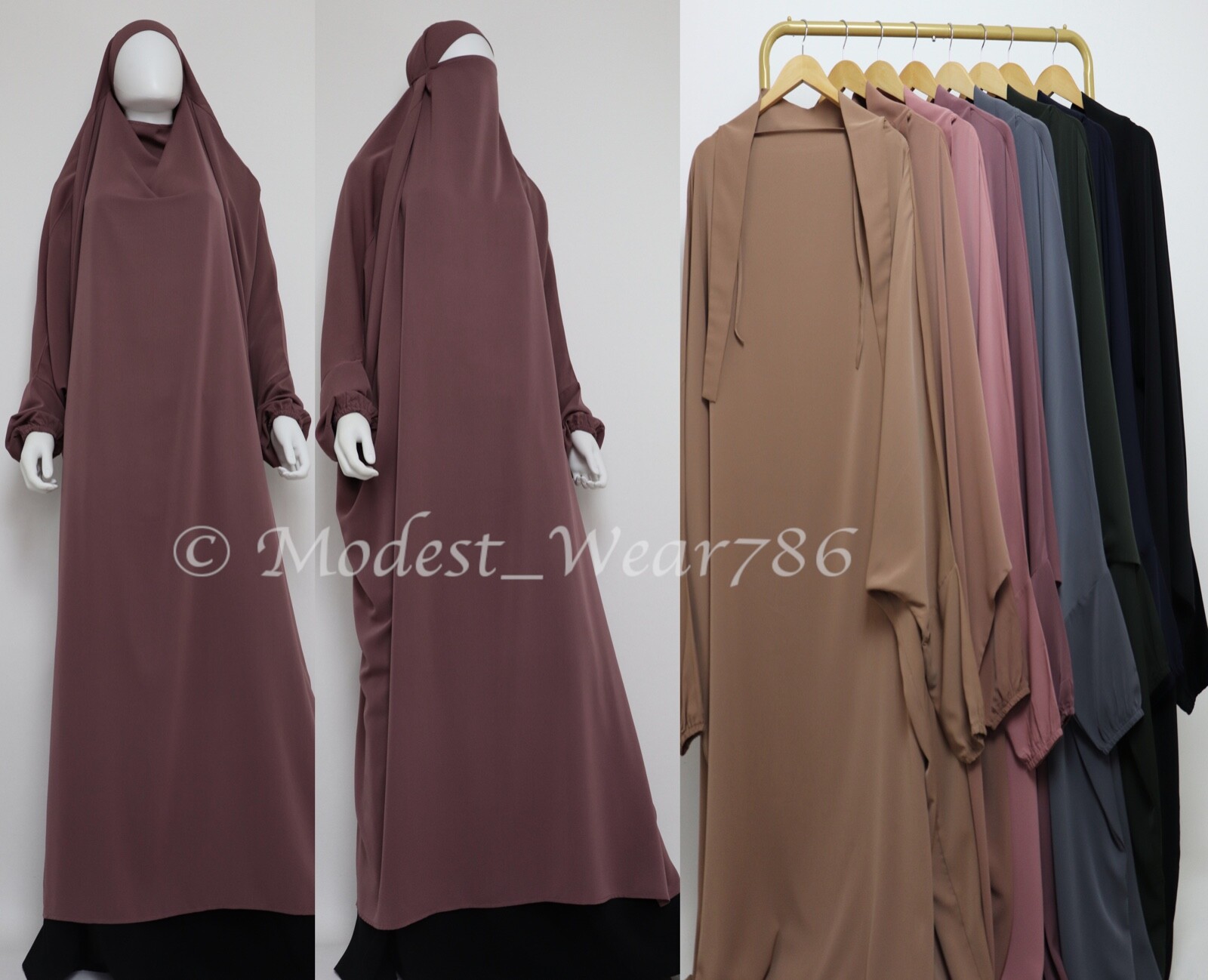 One Piece Full Length Jilbab Overhead Khimar Slip On Muslim Headwear 8 Colors