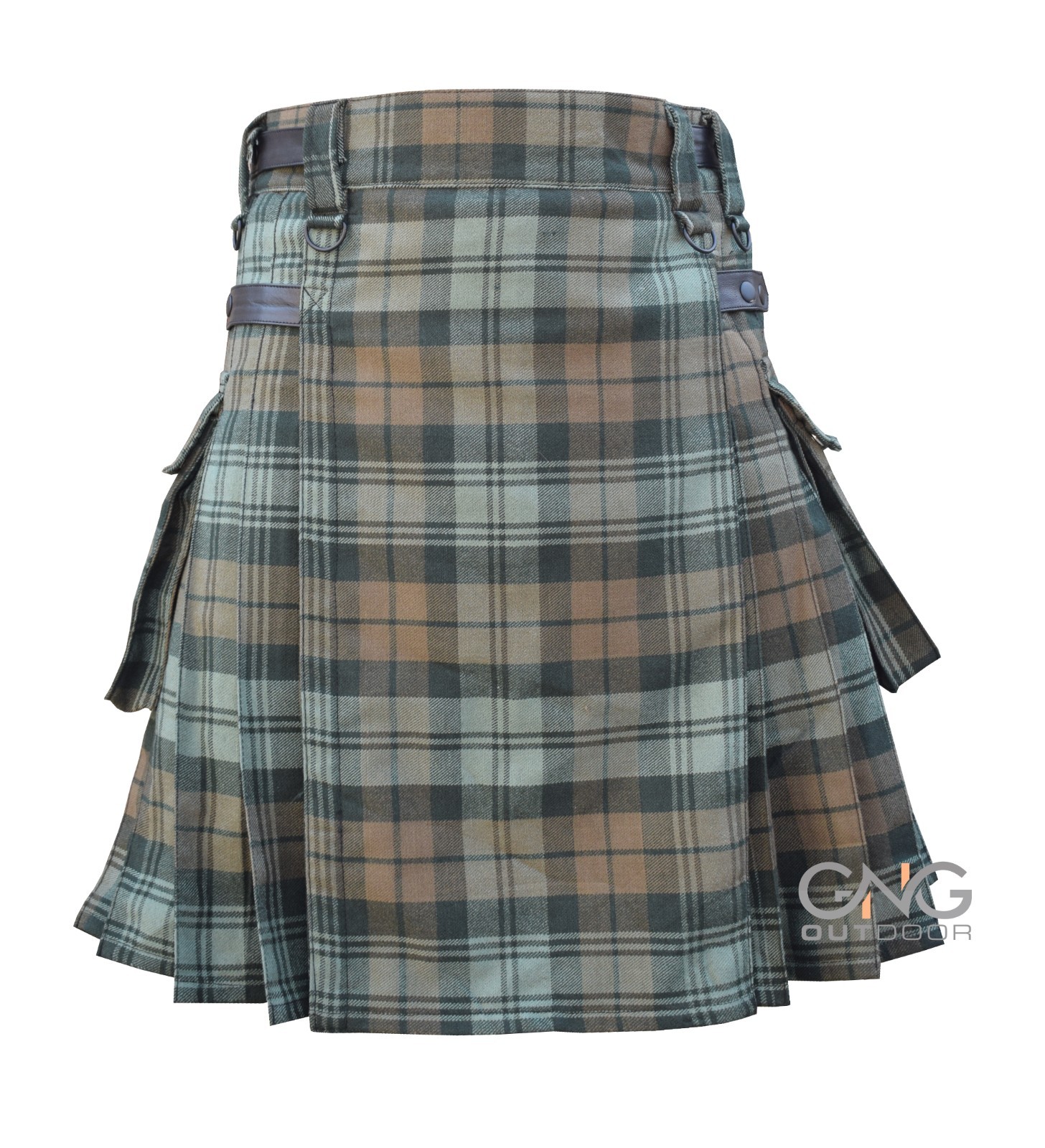 Men’s Scottish Gordon Weathered Tartan Leatherstrap kilt is made of Acrylic Wool